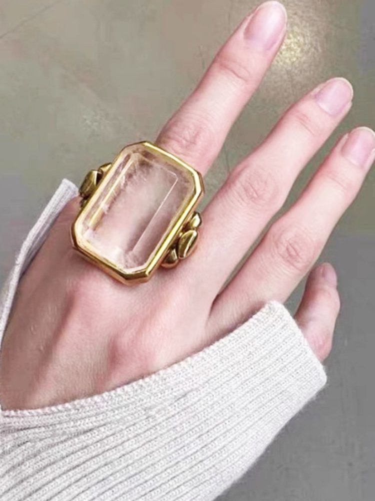 Oversized Crystal Sugar Cube Cut Ring, Geometric Statement Fashion Ring for Women