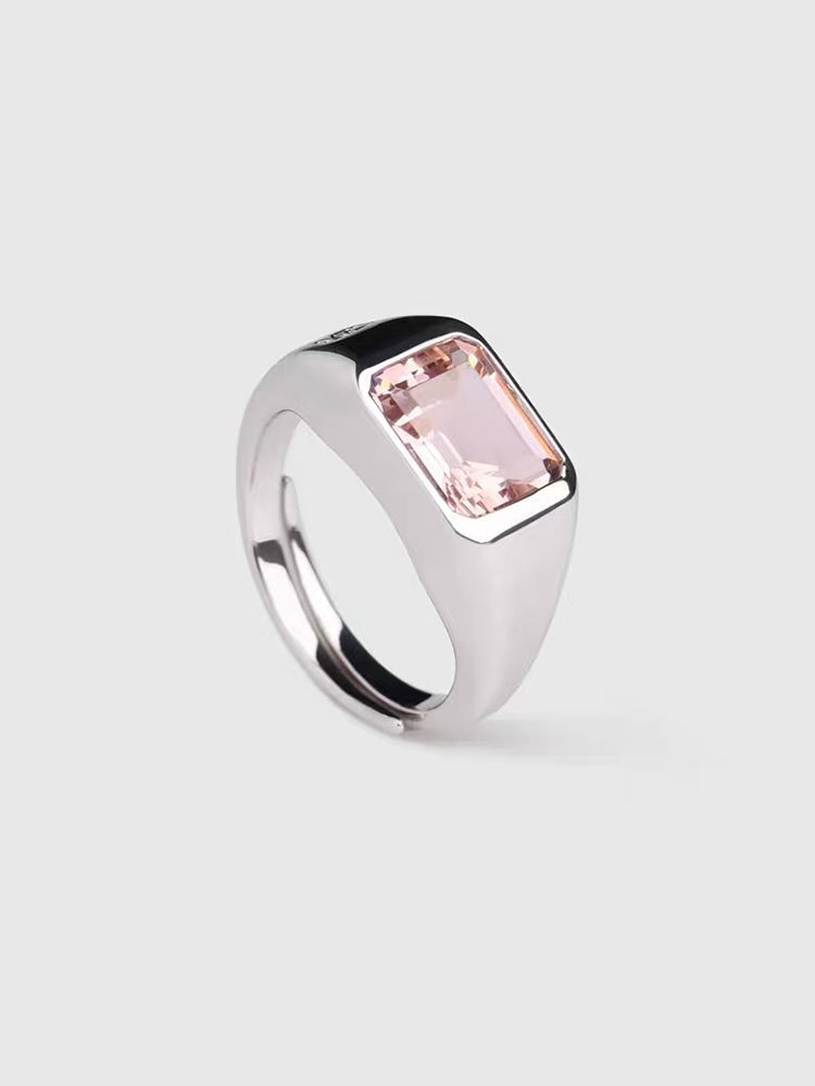 S925 Sterling Silver Square “Sugar Cube” Gemstone Ring, Colorful Amethyst & Citrine Fashion Ring, Unisex Design