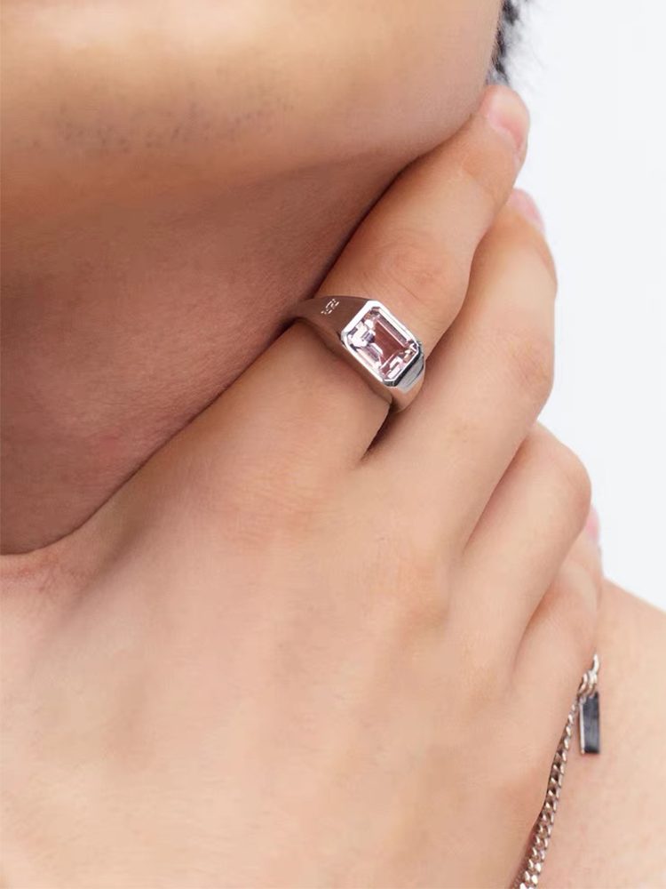 S925 Sterling Silver Square “Sugar Cube” Gemstone Ring, Colorful Amethyst & Citrine Fashion Ring, Unisex Design