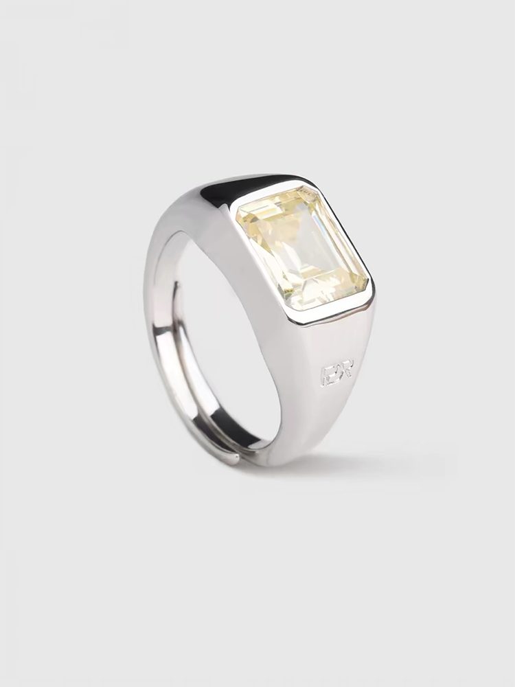 S925 Sterling Silver Square “Sugar Cube” Gemstone Ring, Colorful Amethyst & Citrine Fashion Ring, Unisex Design
