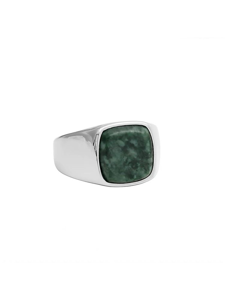 Stainless Steel Natural Stone Signet Ring, Square Black Onyx / Tiger Eye / Marble Statement Ring for Men & Women
