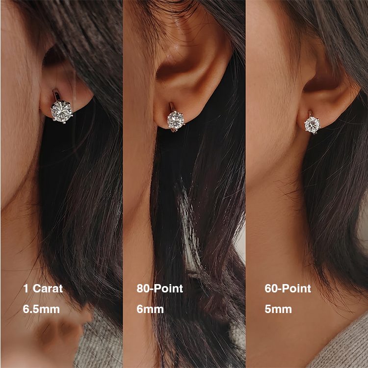 Boucles d'oreilles clous à clip 80 facettes 1 Kela moissanite argent sterling 925 à clip