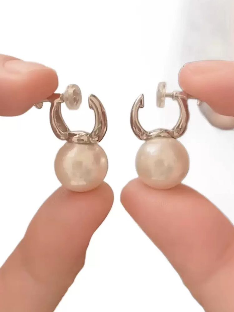 One-Piece Pearl Clip-On Earrings, Secure-Set Non-Pierced Pearl Earrings for Women