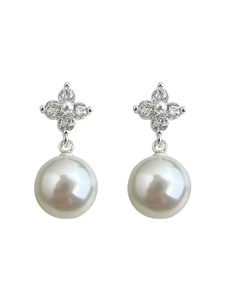 Classic Zircon Pearl-Style Earrings, Stud & Clip-On Design, Elegant Non-Pierced Earrings for Women