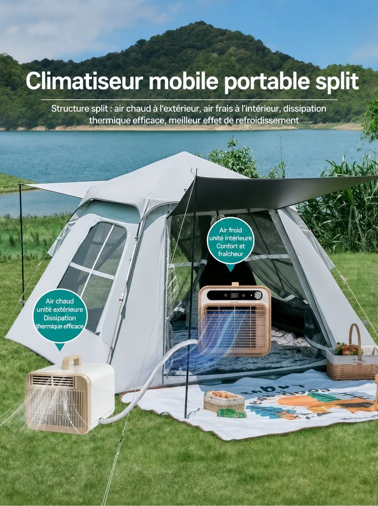 🔥Climatiseur mobile portable ultra-silencieux (petit 1 CV) | Réduction de bruit 40 dB | Split intérieur et extérieur