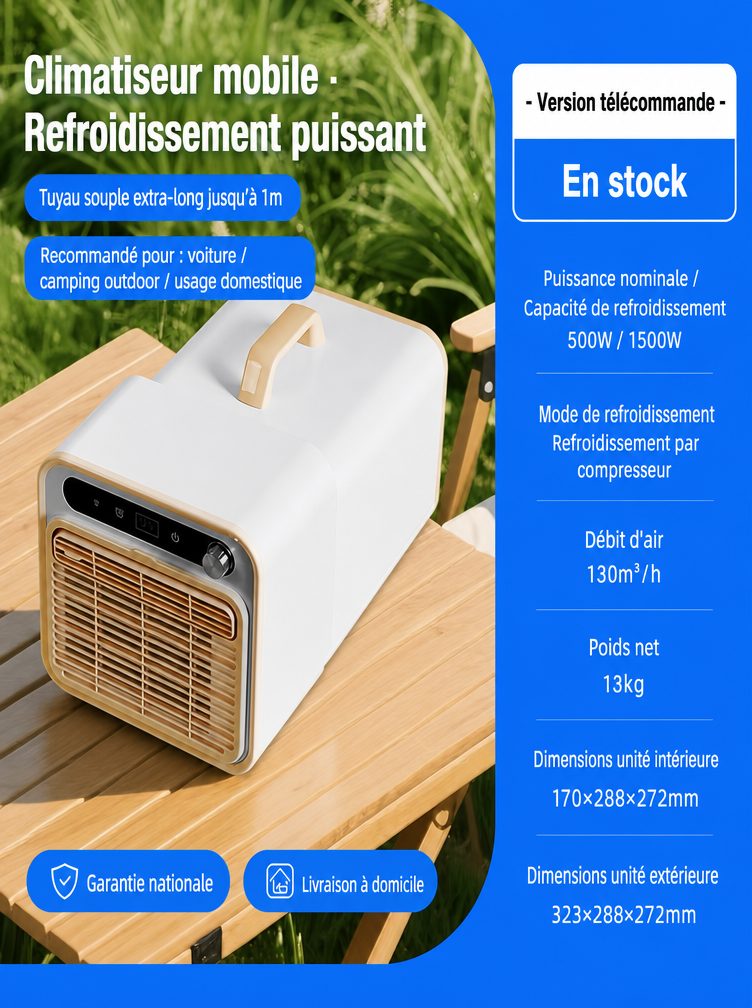 🔥Climatiseur mobile portable ultra-silencieux (petit 1 CV) | Réduction de bruit 40 dB | Split intérieur et extérieur