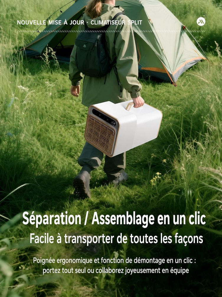 🔥Climatiseur mobile portable ultra-silencieux (petit 1 CV) | Réduction de bruit 40 dB | Split intérieur et extérieur