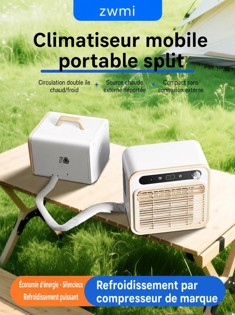 🔥Climatiseur mobile portable ultra-silencieux (petit 1 CV) | Réduction de bruit 40 dB | Split intérieur et extérieur