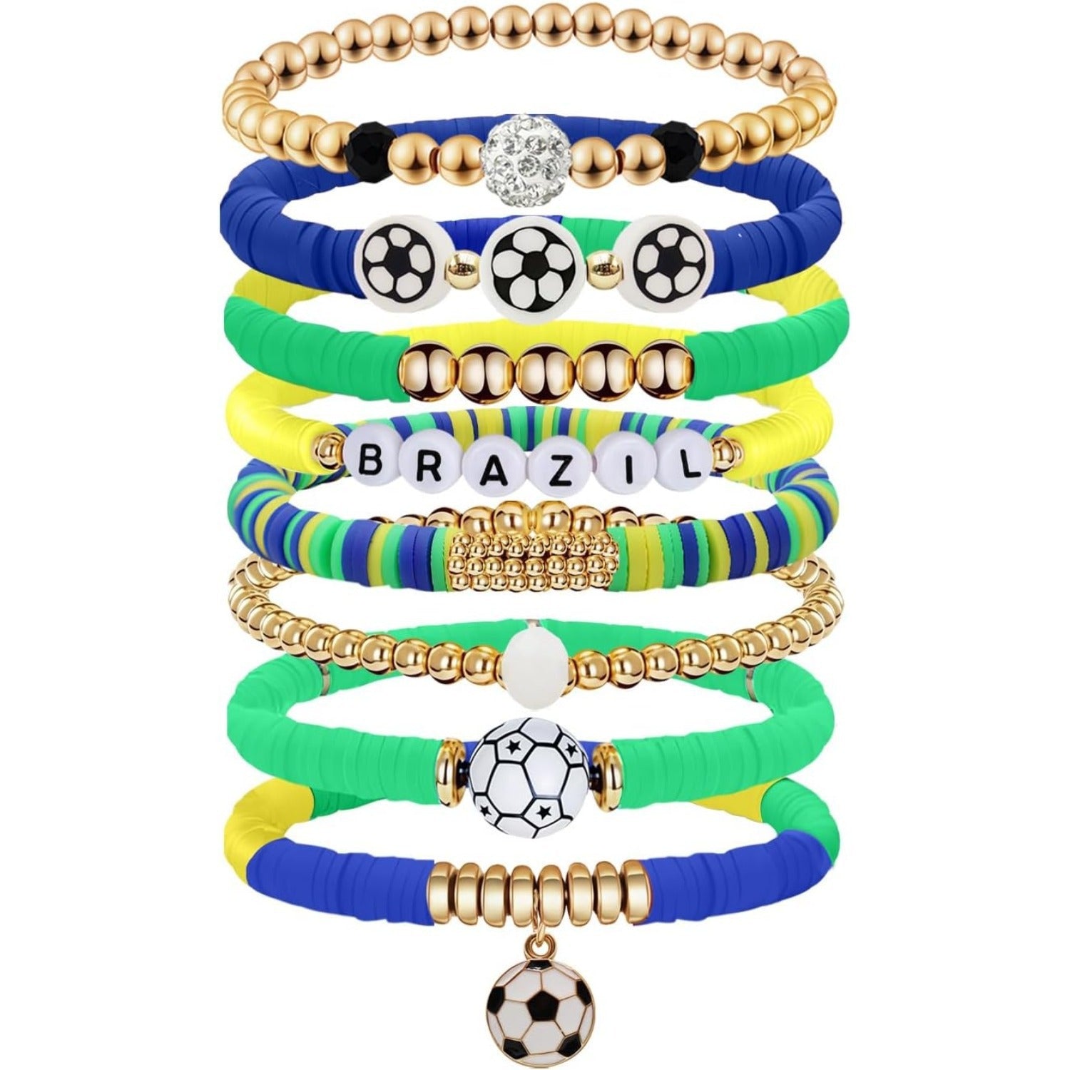 2026 Football Fan Bracelet Set--National Team Theme Bracelet, with Football Pendant, Sports Supporter Jewelry Accessory