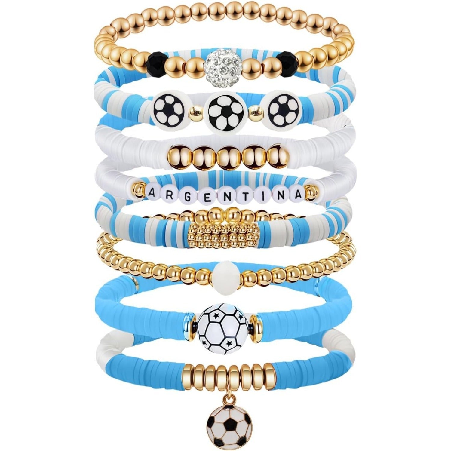 2026 Football Fan Bracelet Set--National Team Theme Bracelet, with Football Pendant, Sports Supporter Jewelry Accessory