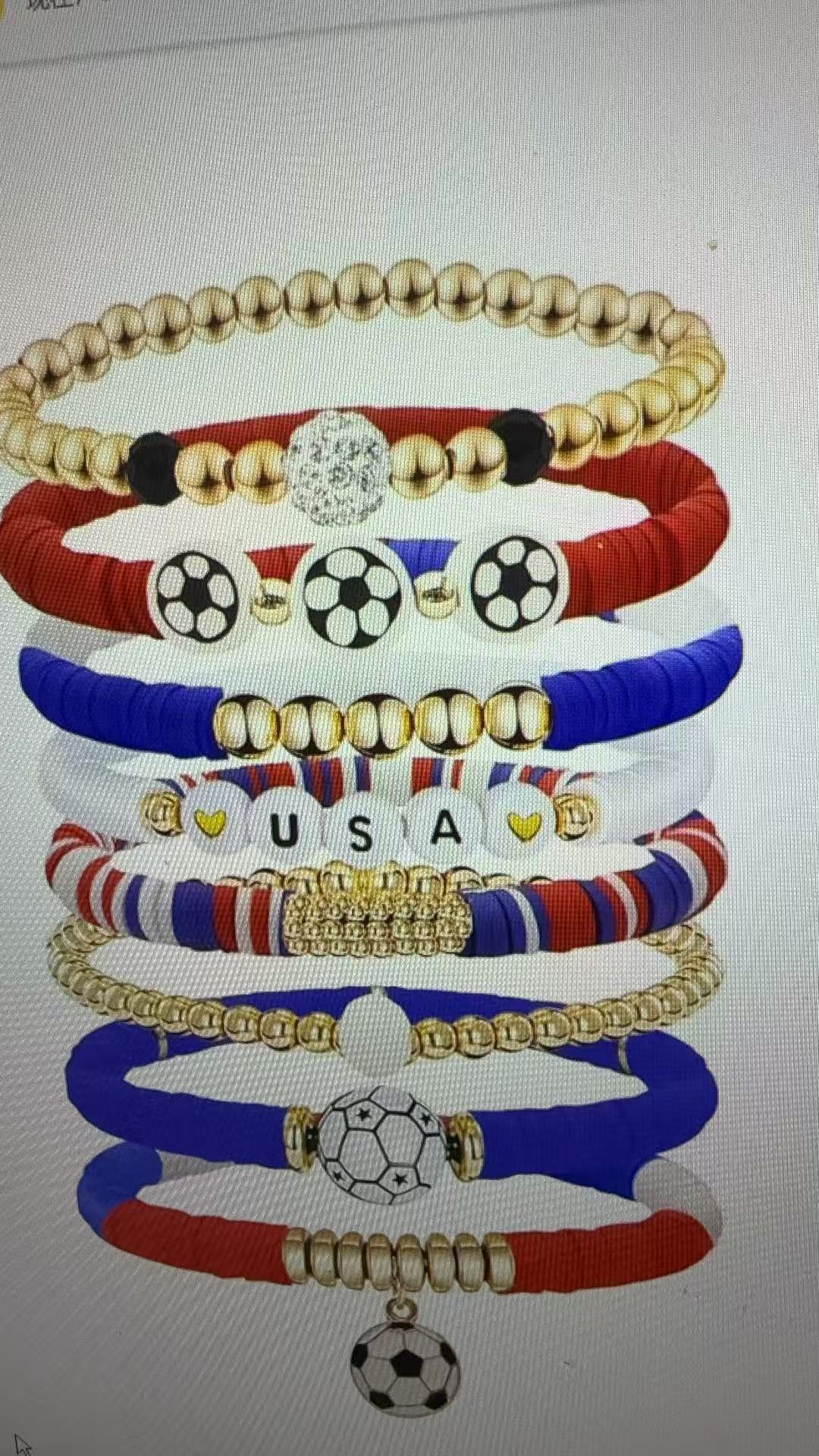 2026 Football Fan Bracelet Set--National Team Theme Bracelet, with Football Pendant, Sports Supporter Jewelry Accessory