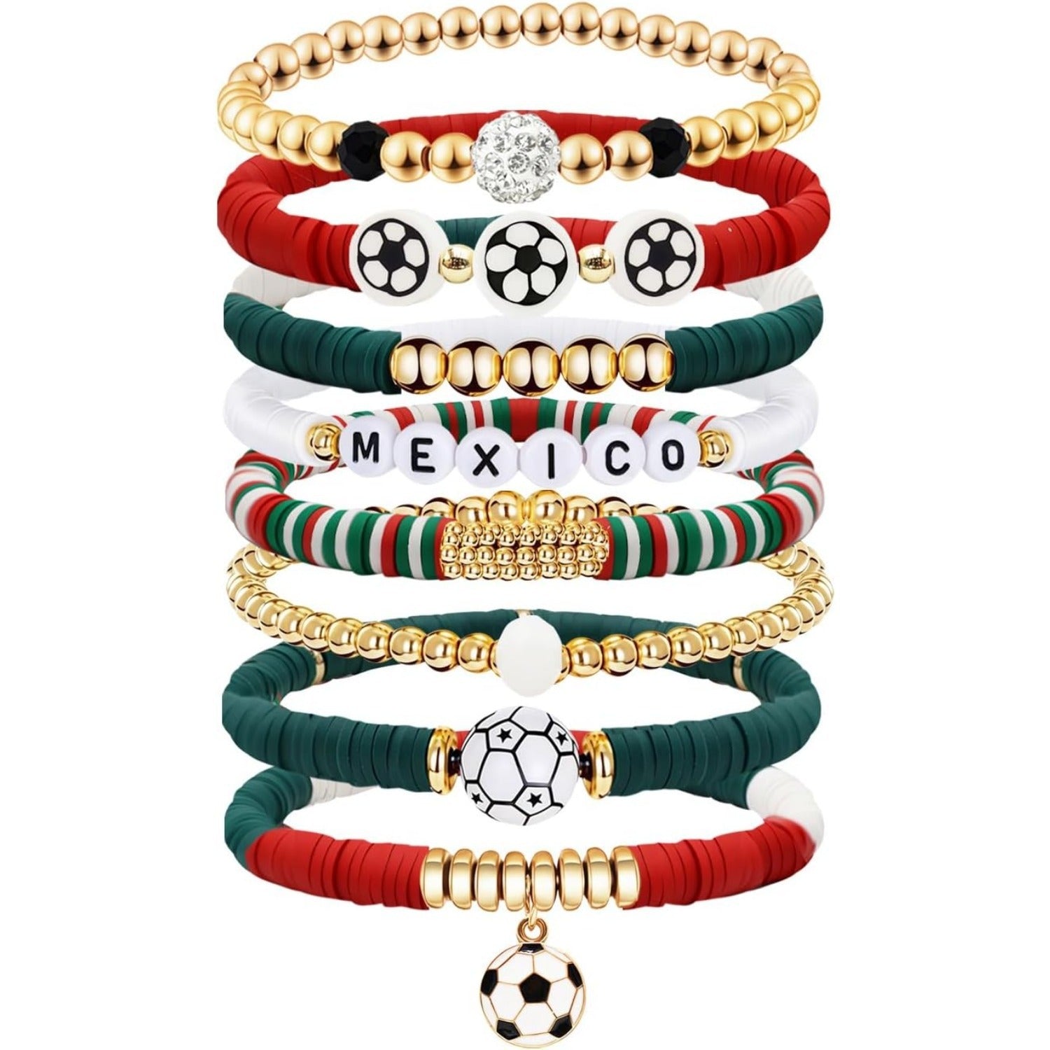 2026 Football Fan Bracelet Set--National Team Theme Bracelet, with Football Pendant, Sports Supporter Jewelry Accessory