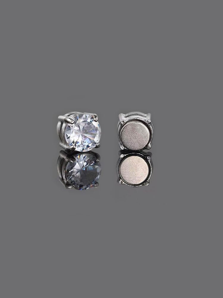 2PCS Silver Zircon Magnetic Earrings Set Circle & Square