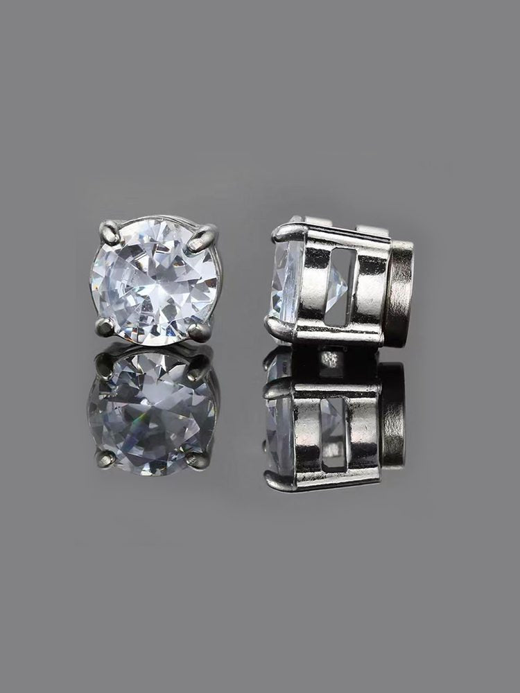 2PCS Silver Zircon Magnetic Earrings Set Circle & Square