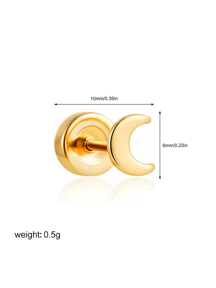 18k gold minimalist star moon sun stud earrings CZ Accents