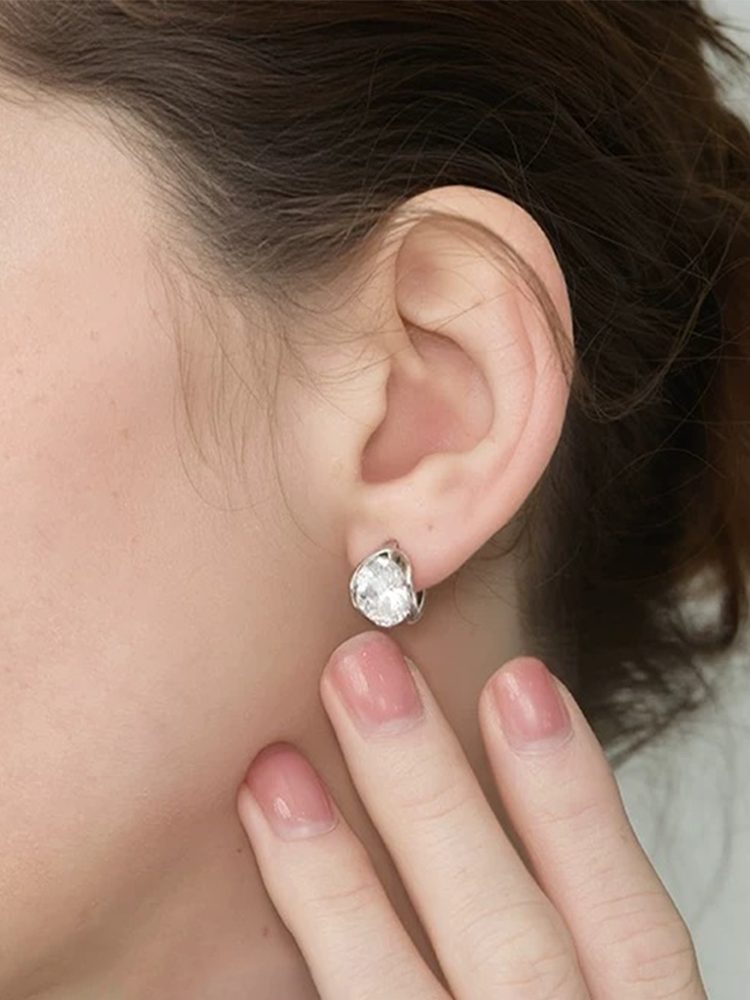 2 Carat Moissanite Studs & Hoop Earrings, S925 Sterling Silver Gold Plated, Hypoallergenic & Sleep-Friendly Daily Jewelry, GRA Certified