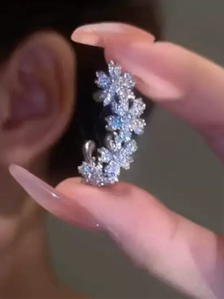 316 Stainless steel floral long ear cuffs with simulated dia — Stainless Steel Jewelry | Fairies Whisper