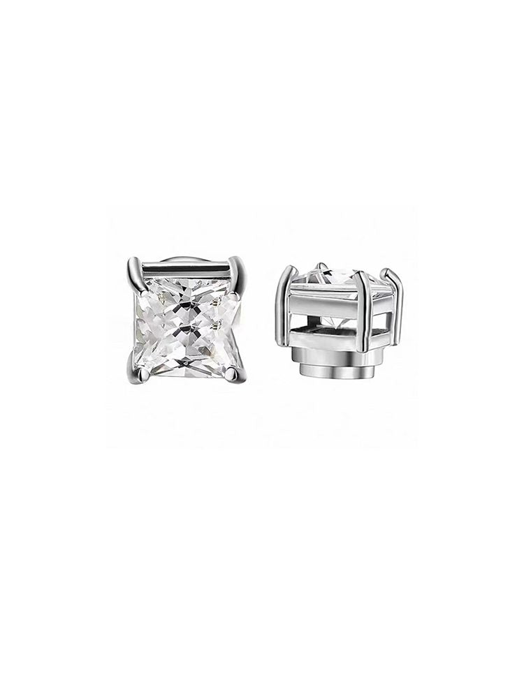 4PCS Silver Zircon Magnetic Earrings Set No Piercing