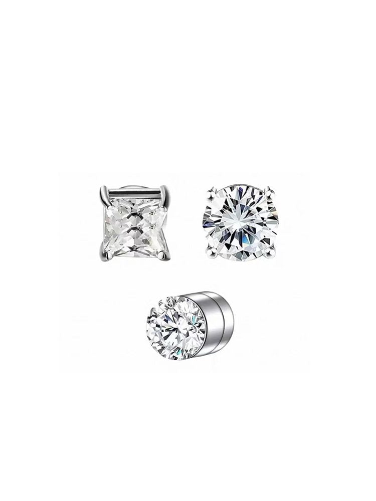 4PCS Silver Zircon Magnetic Earrings Set No Piercing