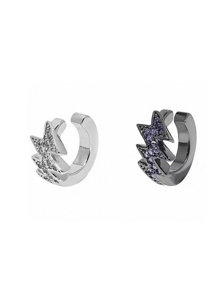 4 Pairs Black & White Zircon Magnetic Earrings & Ear Cuffs Set Cool Unique