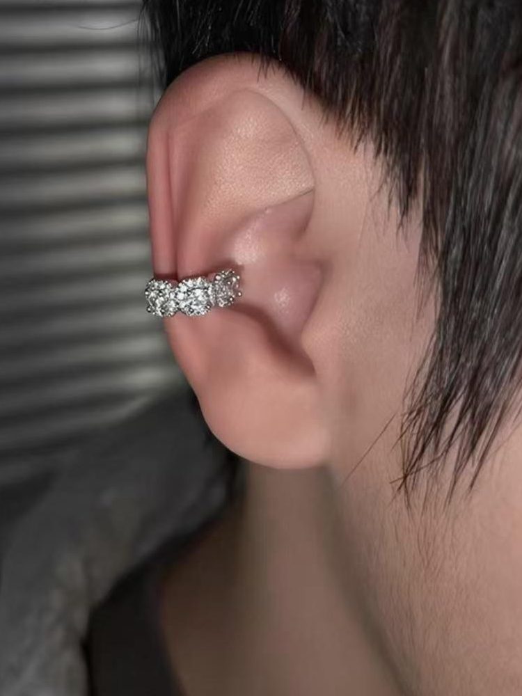 4 Pairs Black & White Zircon Magnetic Earrings & Ear Cuffs Set Cool Unique