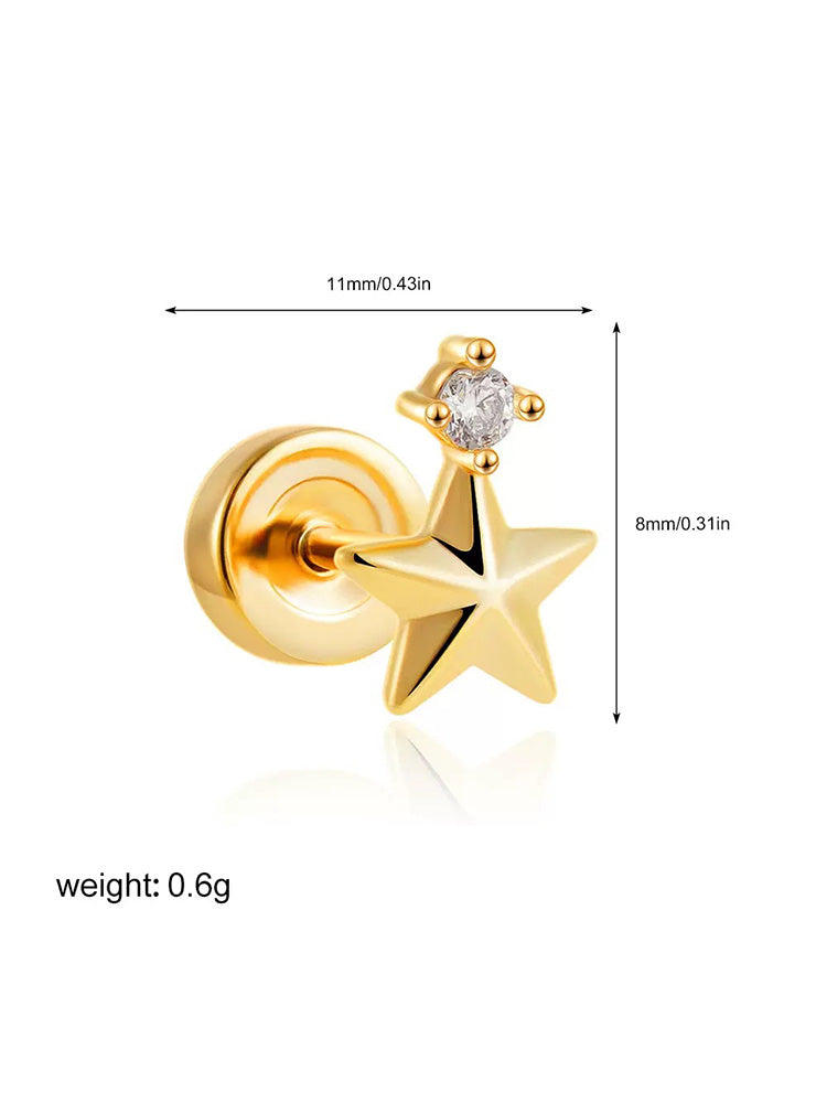 18k gold minimalist star moon sun stud earrings CZ Accents