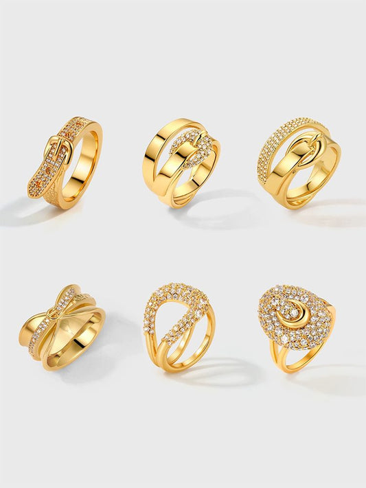 6-Piece Ring Set Women Stainless Steel 18K Plated Gold