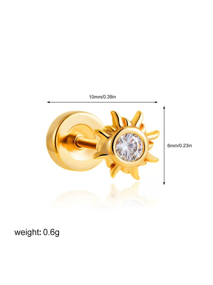 18k gold minimalist star moon sun stud earrings CZ Accents