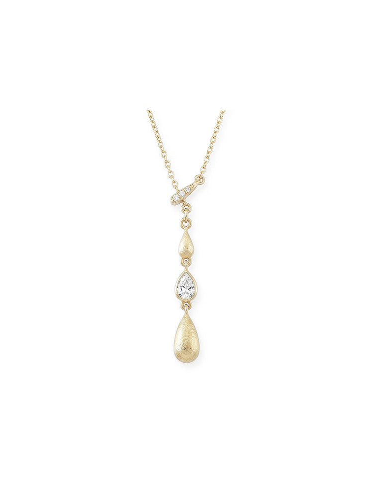 Vintage Brushed Gold Teardrop Pendant Necklace