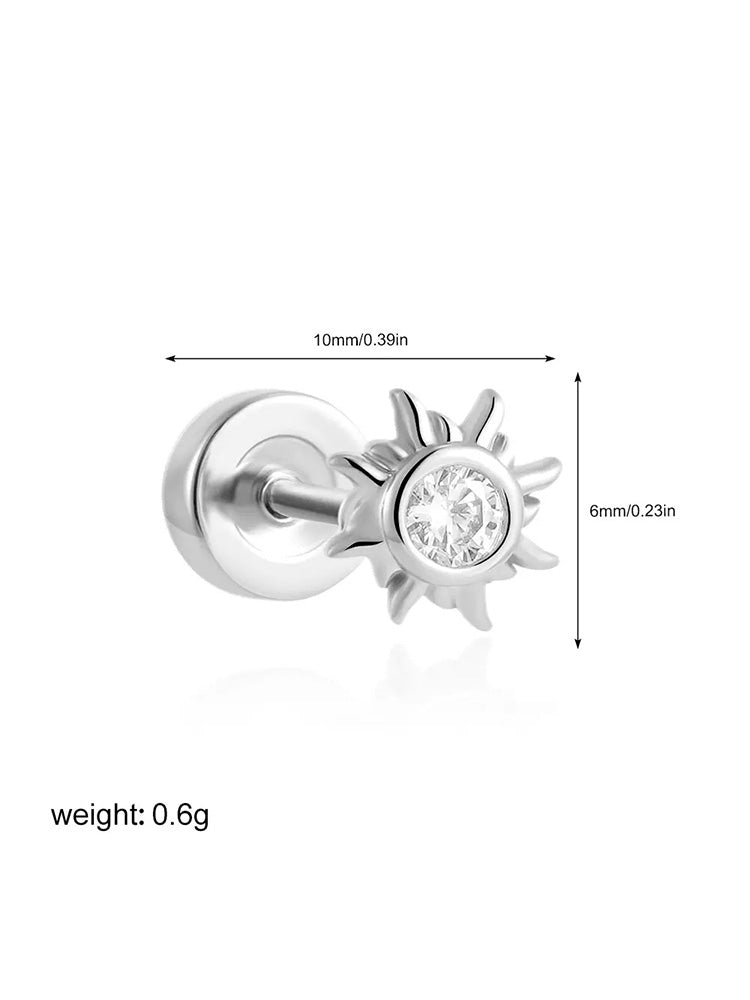 18k gold minimalist star moon sun stud earrings CZ Accents