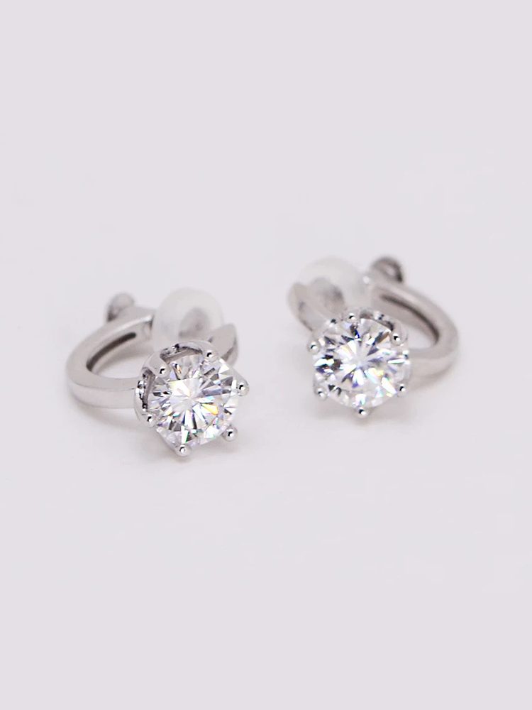 80-facet 1 kela moissanite 925 sterling silver ear clips stud