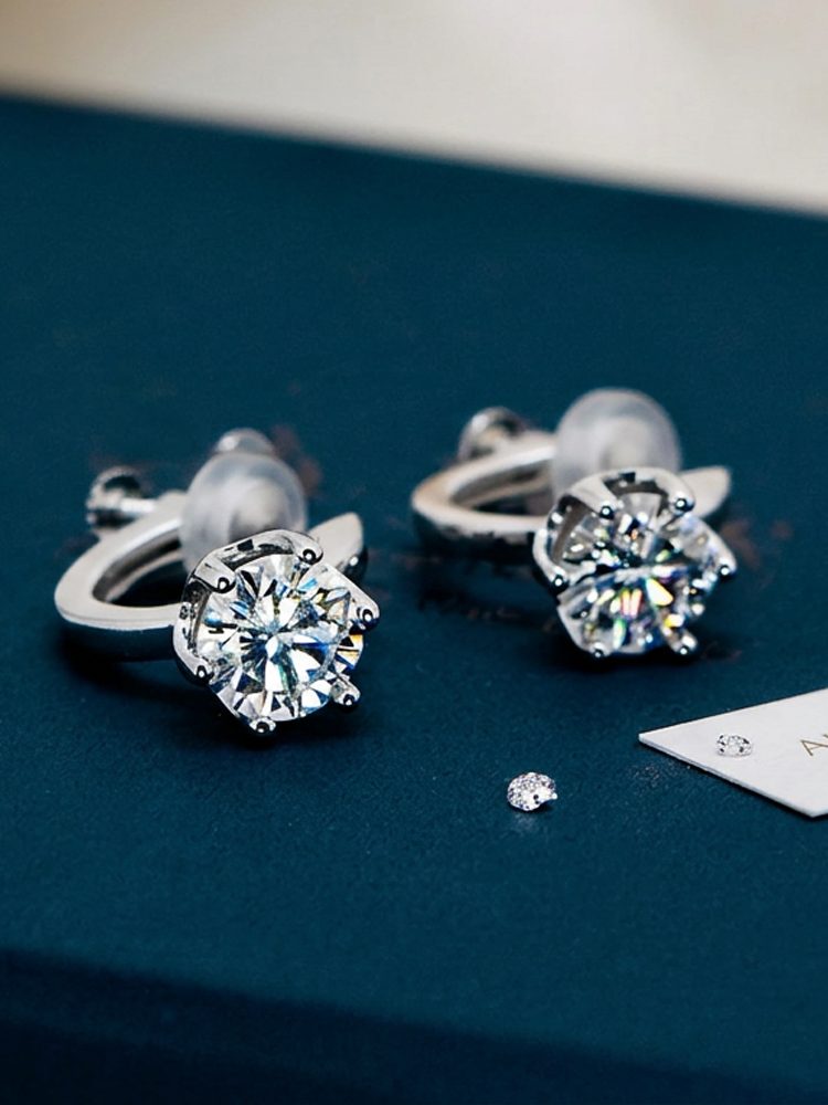 80-facet 1 kela moissanite 925 sterling silver ear clips stud Clip on