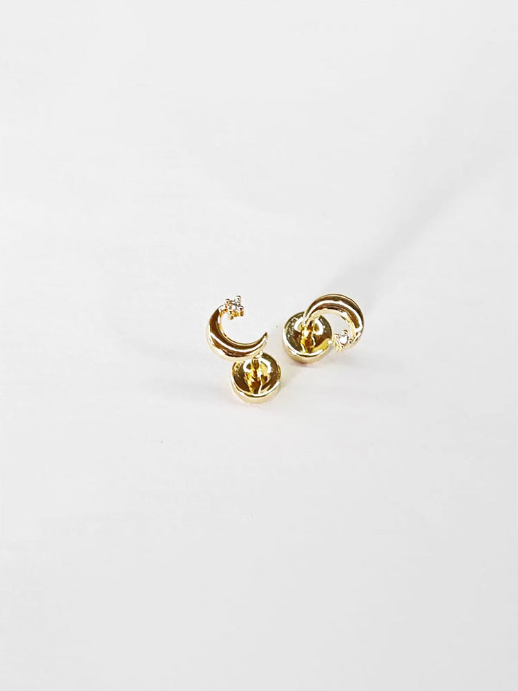 18k gold minimalist star moon sun stud earrings CZ Accents