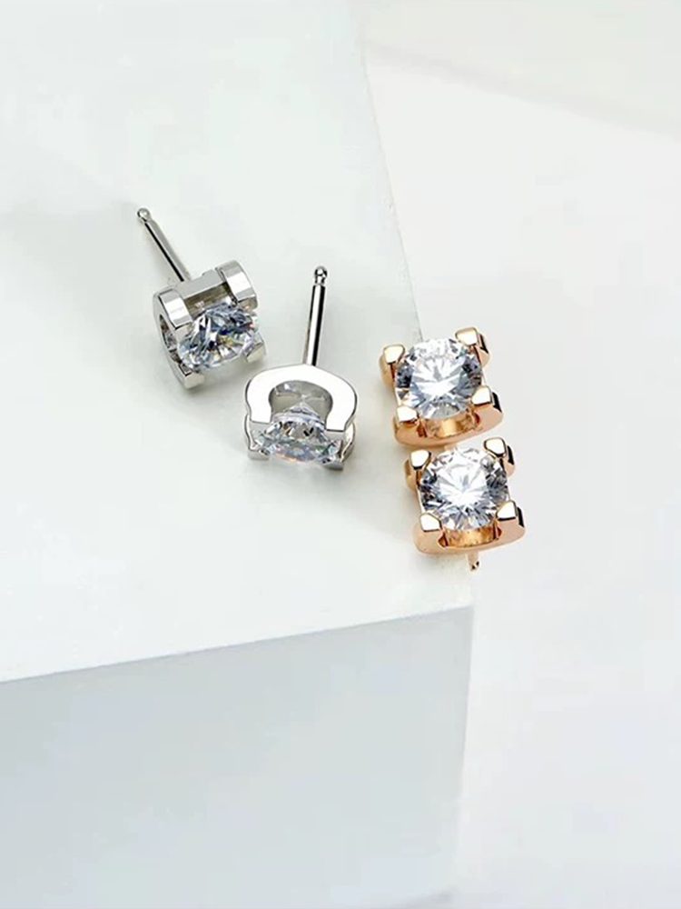 925 Sterling Silver Gold Plated Moissanite Stud Earrings - 4-Prong GRA Certified Hypoallergenic Sleep-Safe Earrings