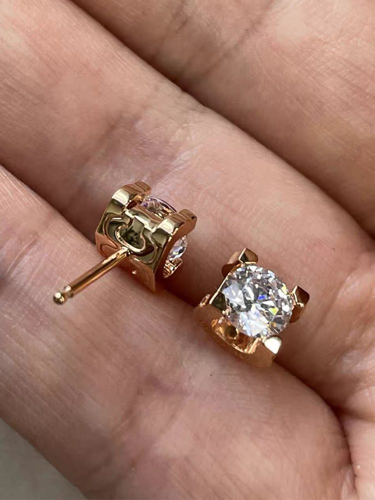 925 Sterling Silver Gold Plated Moissanite Stud Earrings - 4-Prong GRA Certified Hypoallergenic Sleep-Safe Earrings