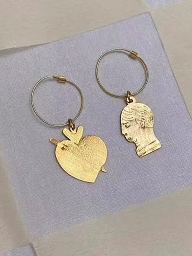 Abstract Vintage Portrait Illustration 18K Gold Plated Lightweight Earrings Dangle