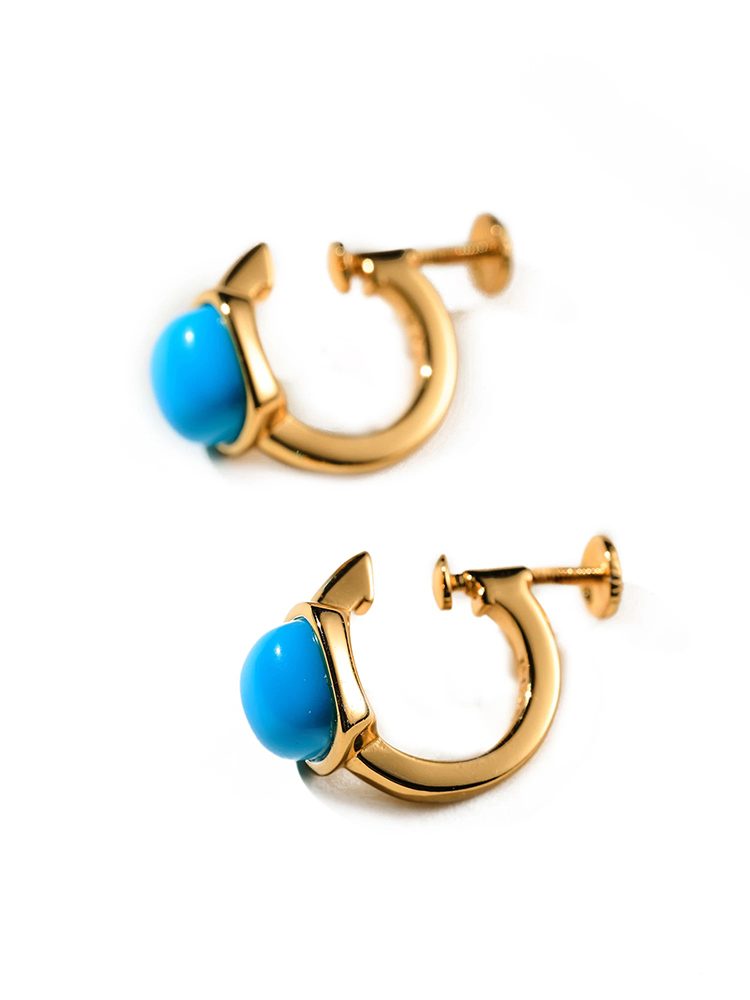 Adjustable Gold Plated Sterling Silver Ear Cuff, Turquoise Ear Clip for Men and Women, No Piercing Required