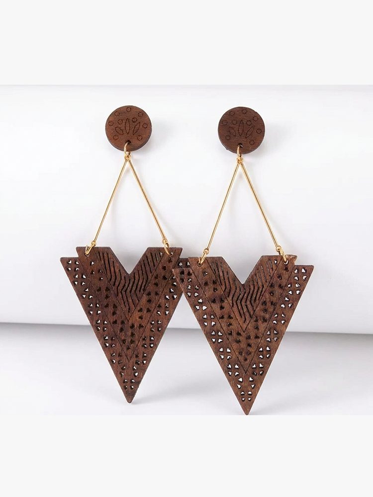 African wooden large earrings stud earrings for va - view 2