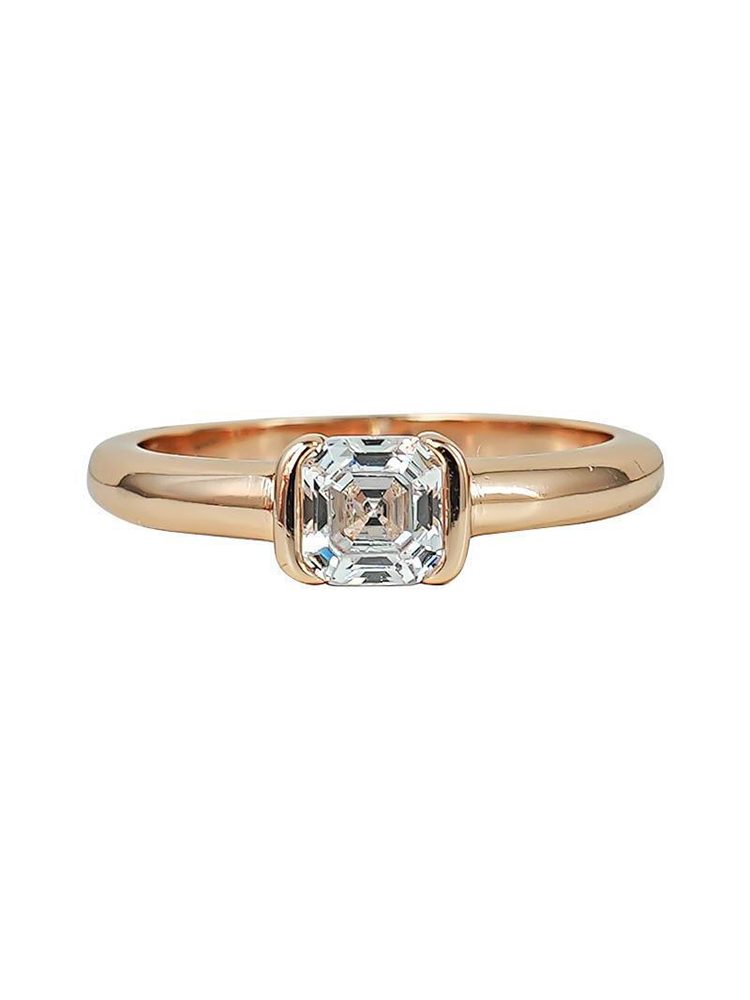 Asscher Cut Clear Cubic Zirconia Ring, Gold Tone Statement Ring, Vintage Inspired Square Stone Jewelry