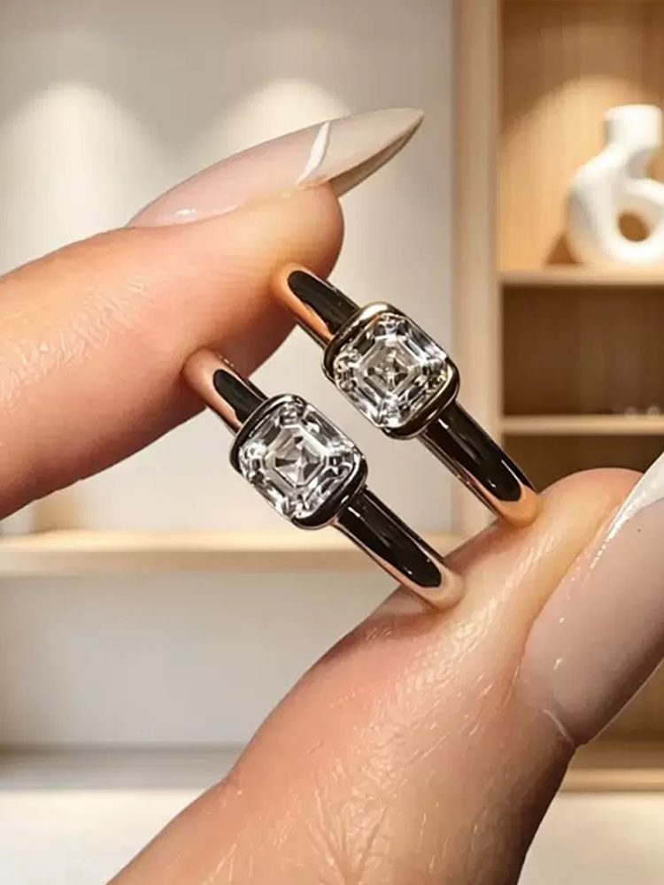 Asscher Cut Clear Cubic Zirconia Ring, Gold Tone Statement Ring, Vintage Inspired Square Stone Jewelry