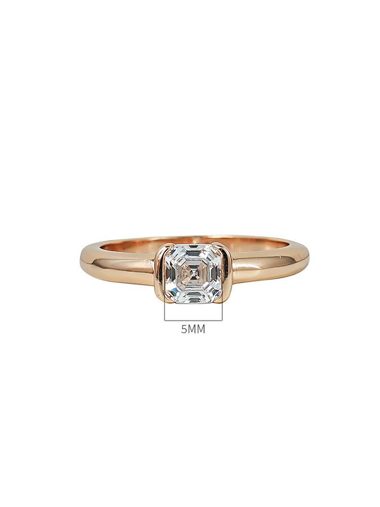 Asscher Cut Clear Cubic Zirconia Ring, Gold Tone Statement Ring, Vintage Inspired Square Stone Jewelry