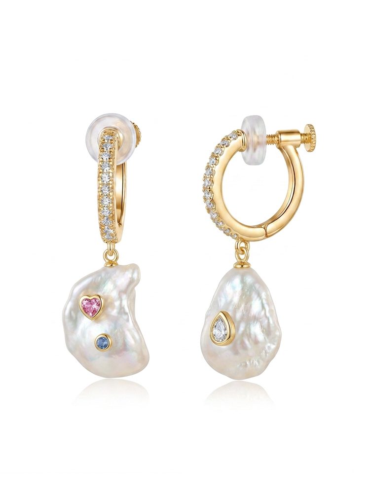 Baroque Natural Freshwater Pearl Earrings – Handmade Irregular Pearl Screw Back Clip-On Earrings