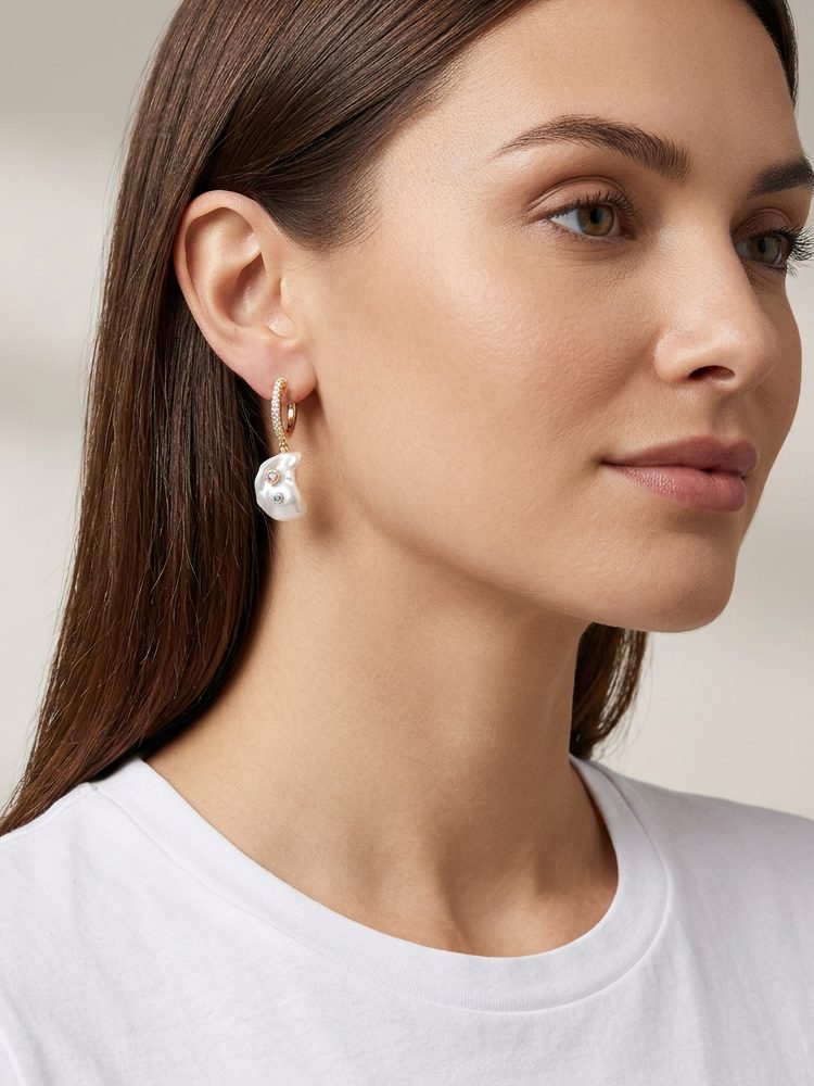 Baroque Natural Freshwater Pearl Earrings – Handmade Irregular Pearl Screw Back Clip-On Earrings
