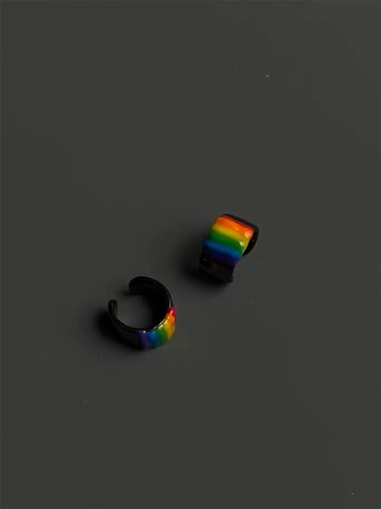 Black Rainbow No-Piercing Ear Cuff Earrings Stud