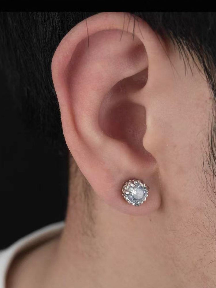 Blue Crystal Dragon Claw Ear Studs Men