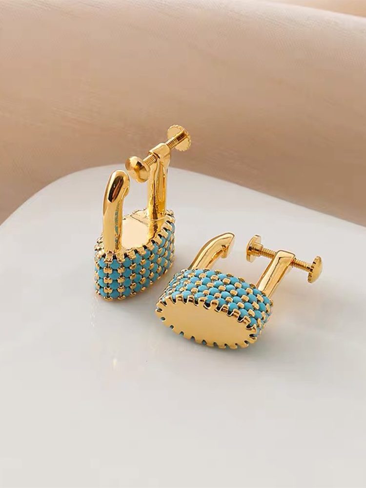 Blue Lock Clip-On Earrings – Comfort Gold Plated Non-Pierced Screw Back Clip-On Earrings