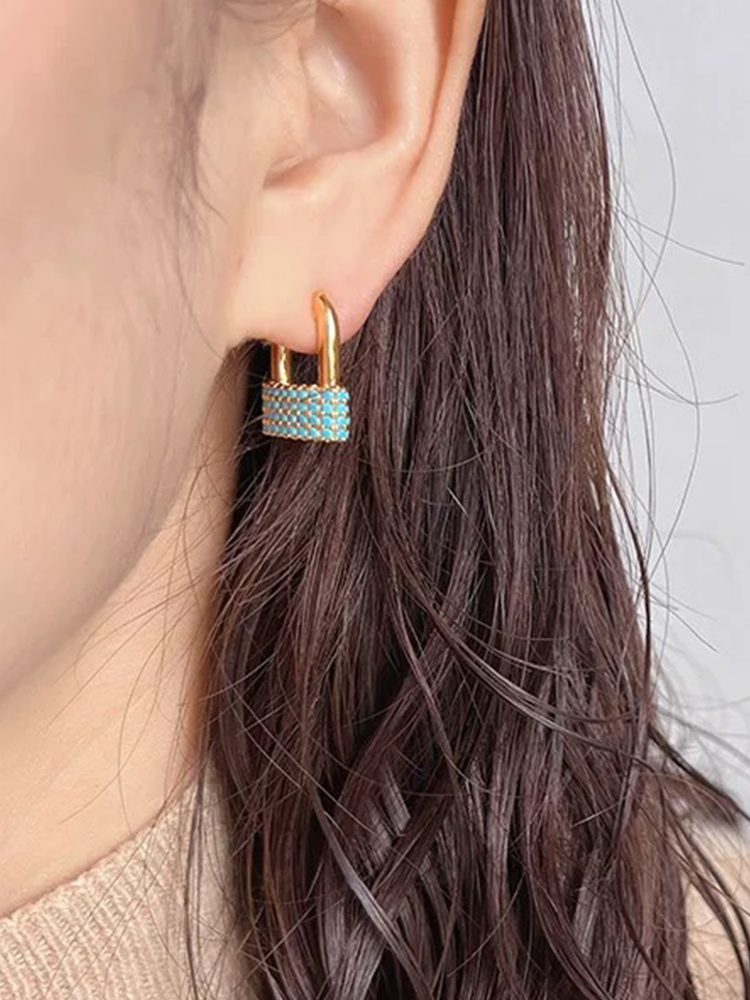 Blue Lock Clip-On Earrings – Comfort Gold Plated Non-Pierced Screw Back Clip-On Earrings
