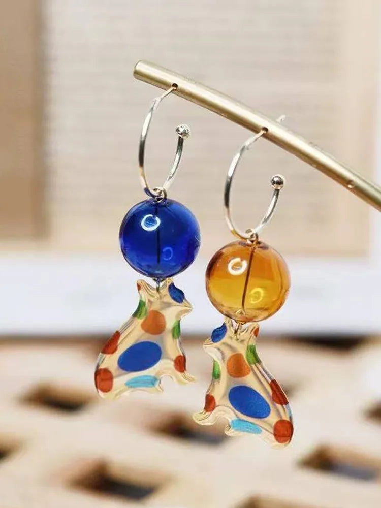 Blue Planet Pop Spectrum Cat Drop Studs & Clip-On Earrings ( On Model — Minimalist Jewelry