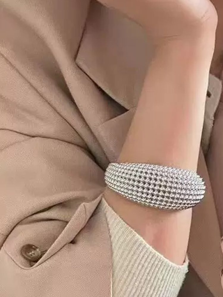 Bold Polka Dot Statement Bangle – Silver Plated Fashion Bracelet
