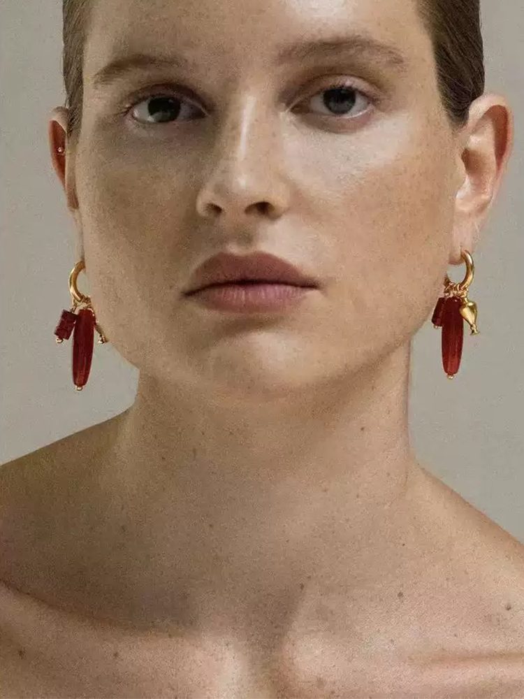 Bold Red Floral Drop Earrings Large Black Vintage Earrings